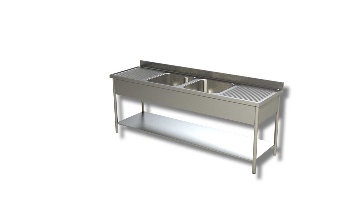 LAVATOI SU GAMBE CON RIPIANO 2 VASCHE 2 GOCCIOLATOI PROFONDITA' 60