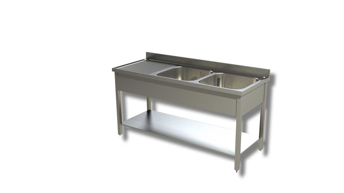 LAVATOI SU GAMBE CON RIPIANO 2 VASCHE GOCCIOLATOIO SX PROFONDITA' 60