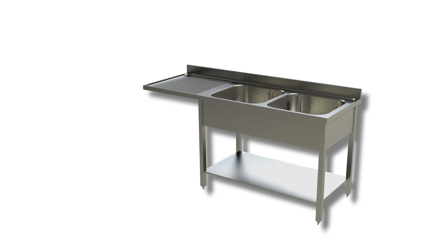 LAVATOI SU GAMBE CON RIPIANO 2 VASCHE VANO LAVASTOVIGLIE SX PROFONDITA' 70
