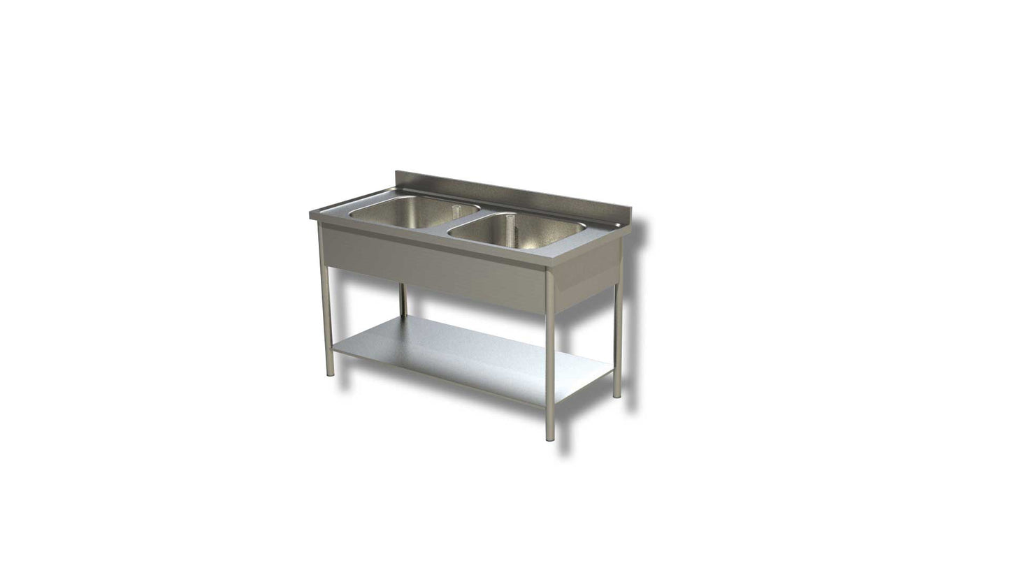 LAVATOI SU GAMBE CON RIPIANO 2 VASCHE PROFONDITA' 60