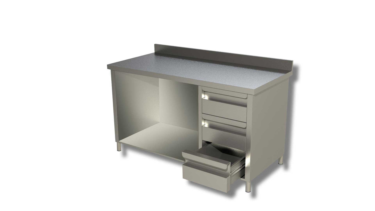 TAVOLI ARMADIATI A GIORNO CON 3 CASSETTI A DX PROFONDITA' 70 CON ALZATINA