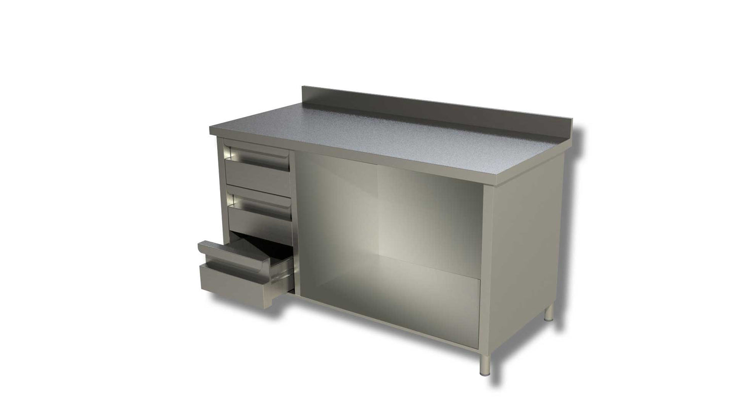 TAVOLI ARMADIATI A GIORNO CON 3 CASSETTI A SX PROFONDITA' 60 CON ALZATINA