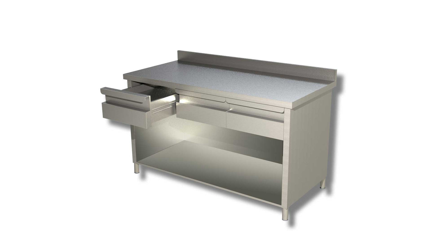 TAVOLI ARMADIATI A GIORNO CON CASSETTI ORIZZONTALI PROFONDITA' 70 CON ALZATINA