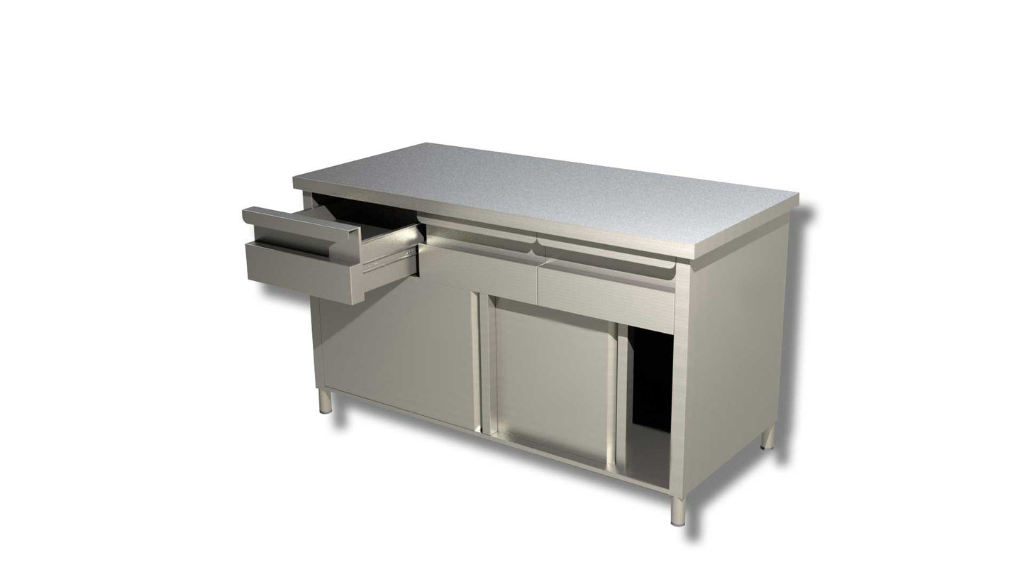 TAVOLI ARMADIATI CON SCORREVOLI CON CASSETTI ORIZZONTALI PROFONDITA' 60