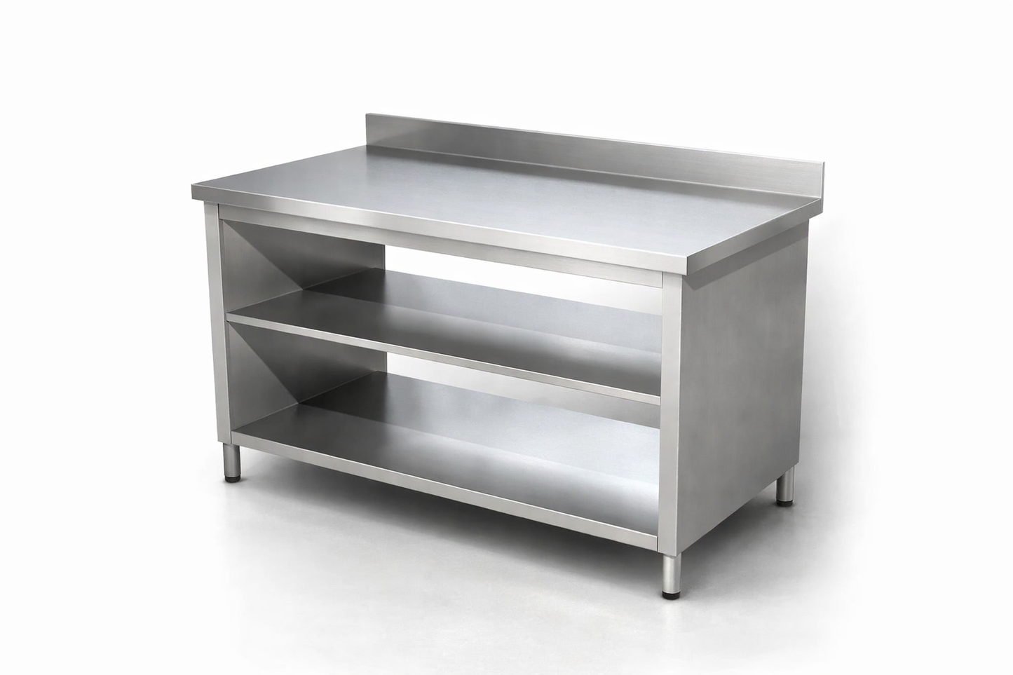 Tavolo da Lavoro in Acciaio Inox con 2 Ripiani e Alzatina - Profondità 60 cm