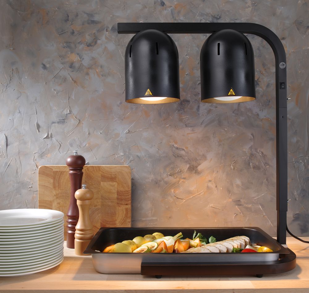 Scaldavivande a lampade infrarosse, 2, Nero, 230V/250W, 453x360x(H)790mm