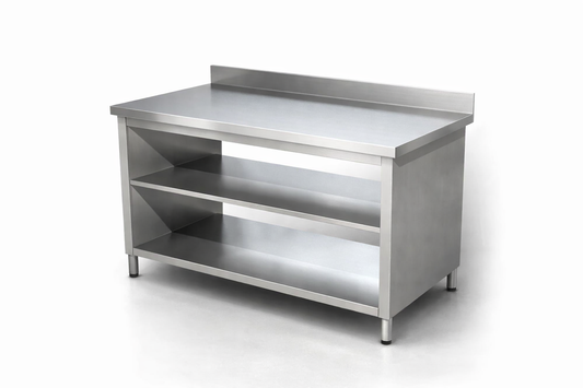 Tavolo da Lavoro in Acciaio Inox con 2 Ripiani e Alzatina - Profondità 60 cm