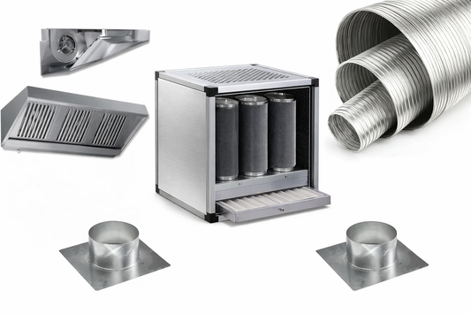 Kit Filtrazione Carboni Attivi Completo - Cappa + Tubazione + Gruppo Filtrante 5 Cilindri